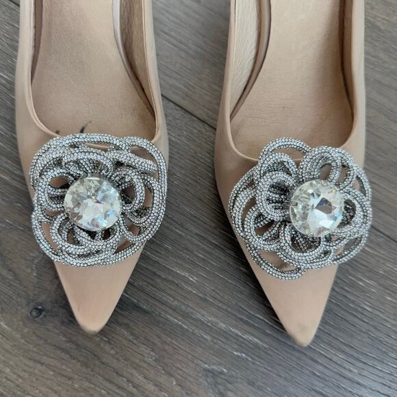 Jeffrey Campbell x REVOLVE Viviana Mules Satin Creme‎ Rhinestones 7 Kitten Heel - Picture 3 of 7